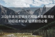 2023年高效营销技巧和话术策略 揭秘10招话术秘诀 业绩翻倍必看