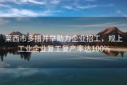 莱西市多措并举助力企业招工，规上工业企业复工复产率达100%