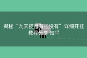 揭秘“九天揽月有挂没有”详细开挂教程分享 知乎