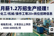 月薪1.2万招生产经理！化工/机械/操作工等20+岗位招聘信息