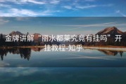 金牌讲解“丽水都莱究竟有挂吗”开挂教程-知乎