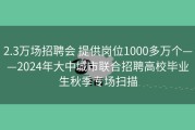 2.3万场招聘会 提供岗位1000多万个——2024年大中城市联合招聘高校毕业生秋季专场扫描