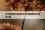 ktv营销技巧和话术&amp;ktv营销策划方案怎么做