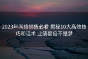 2023年网络销售必看 揭秘10大高效技巧和话术 业绩翻倍不是梦