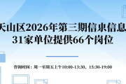 天山区2026年第三期招聘信息，31家单位提供66个岗位
