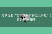 分享经验“微乐家乡麻将怎么开挂”(真的有挂)知乎