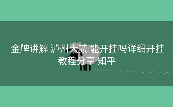  金牌讲解 泸州大贰 能开挂吗详细开挂教程分享 知乎