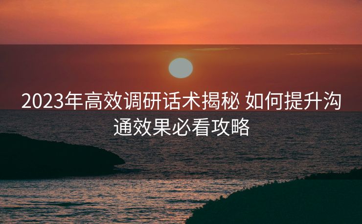 2023年高效调研话术揭秘 如何提升沟通效果必看攻略
