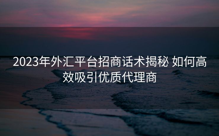 2023年外汇平台招商话术揭秘 如何高效吸引优质代理商 2023年外汇平台招商话术揭秘 如何高效吸引优质代理商