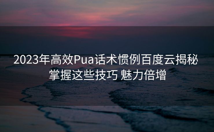 2023年高效Pua话术惯例百度云揭秘 掌握这些技巧 魅力倍增