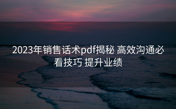 2023年销售话术pdf揭秘 高效沟通必看技巧 提升业绩