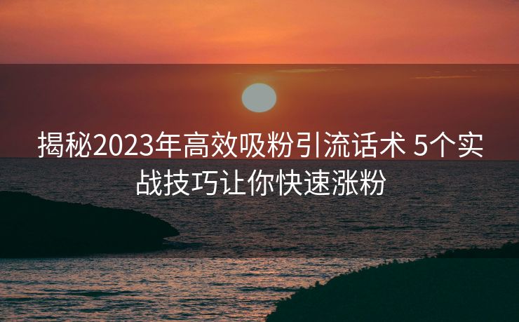揭秘2023年高效吸粉引流话术 5个实战技巧让你快速涨粉 揭秘2023年高效吸粉引流话术 5个实战技巧让你快速涨粉