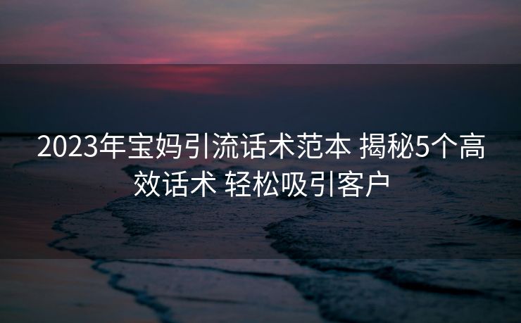 2023年宝妈引流话术范本 揭秘5个高效话术 轻松吸引客户