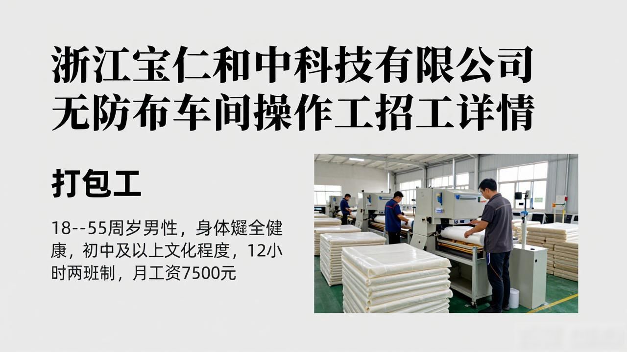 招工_无纺布生产车间操作工招聘_浙江宝仁和中科技有限公司招工