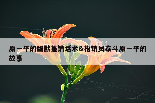 原一平的幽默推销话术&推销员泰斗原一平的故事