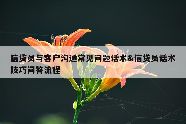 信贷员与客户沟通常见问题话术&信贷员话术技巧问答流程