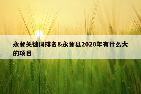 永登关键词排名&永登县2020年有什么大的项目