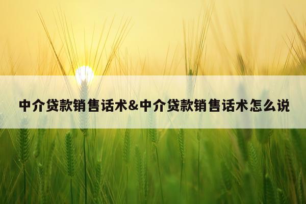 中介贷款销售话术&中介贷款销售话术怎么说