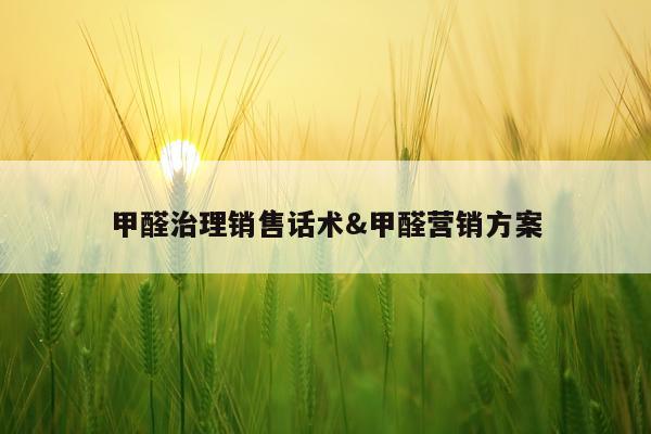 甲醛治理销售话术&甲醛营销方案