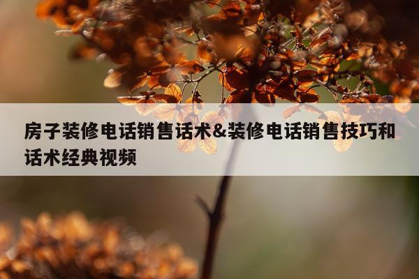 房子装修电话销售话术&装修电话销售技巧和话术经典视频
