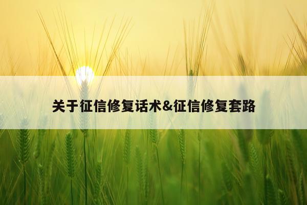 关于征信修复话术&征信修复套路