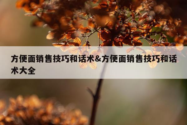 方便面销售技巧和话术&方便面销售技巧和话术大全