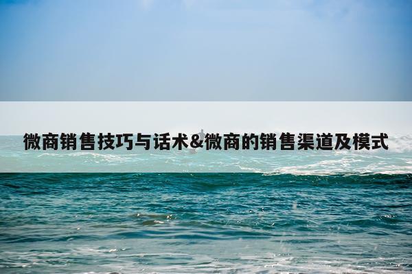 微商销售技巧与话术&微商的销售渠道及模式