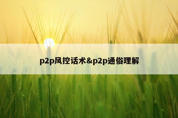 p2p风控话术&p2p通俗理解