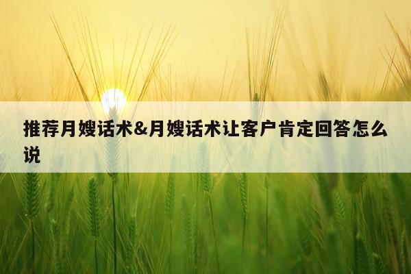推荐月嫂话术&月嫂话术让客户肯定回答怎么说